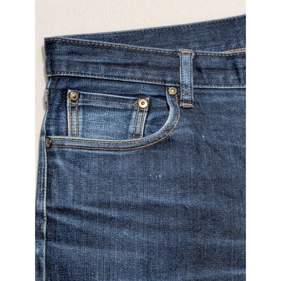 UNIQLO Slim Straight Jeans Japanese Kaihara Denim Low Rise Dark Wash 35x32 - Picture 11 of 16